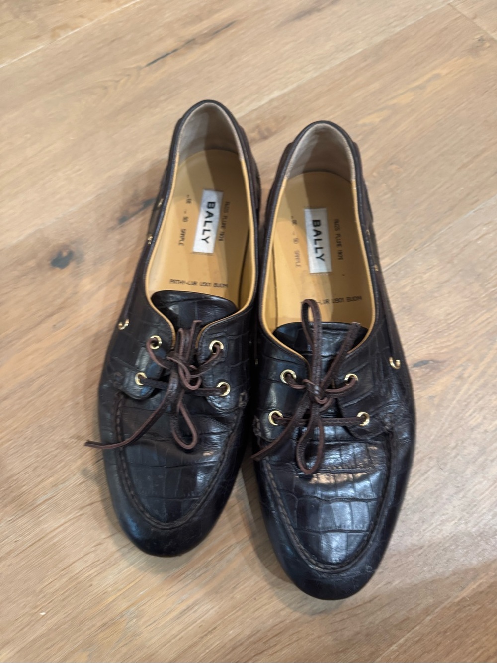 Bally Men’s Brown Croc-Embossed Leather Boat Shoes